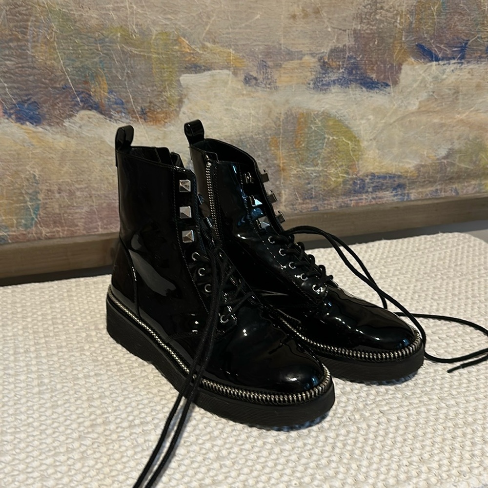 Michael Kors Shiny Black Combat Boots